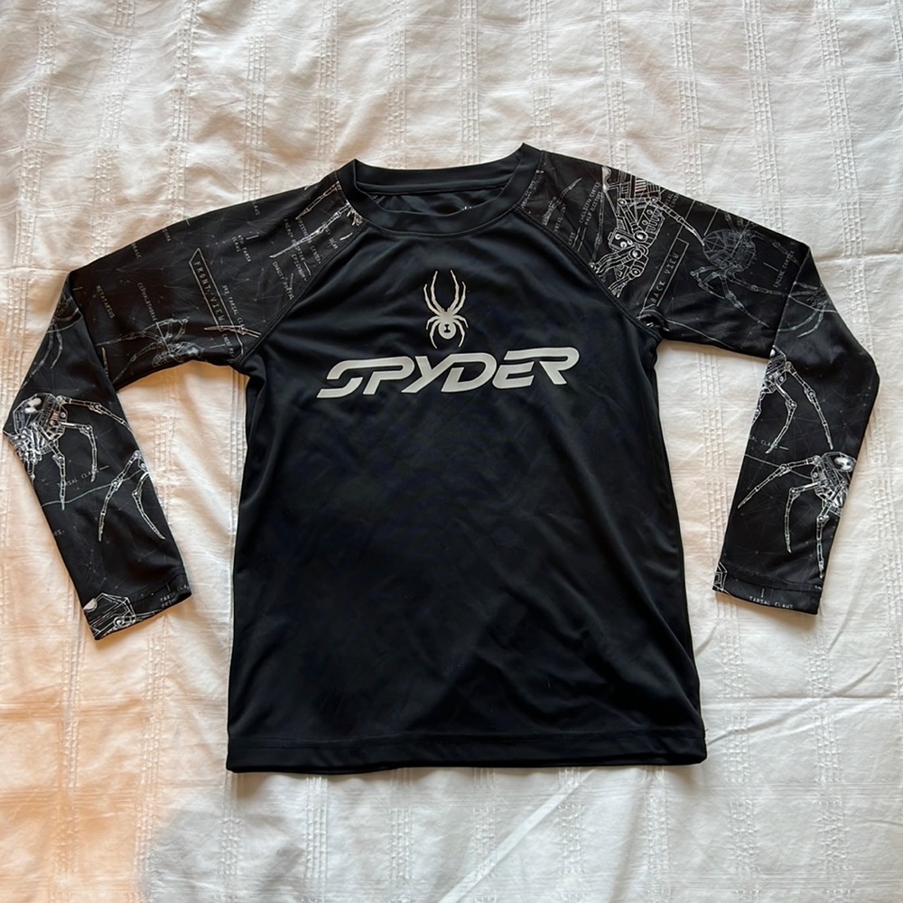 Spyder Long Sleeve Dri Fit compression Black White Mechanical Spider Ski shirt